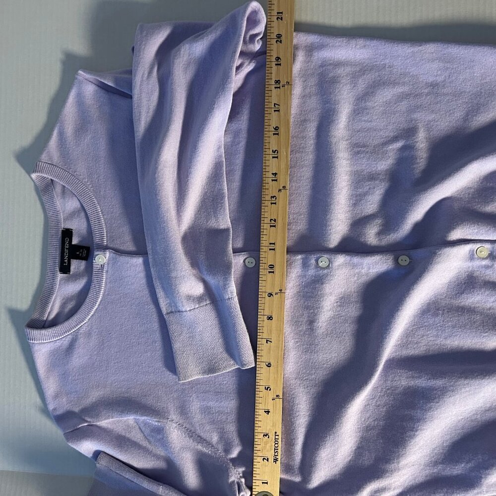 Lands‎ End Women's Fine Gauge Cotton Cardigan Size Large Lilac Purple - Picture 5 of 6